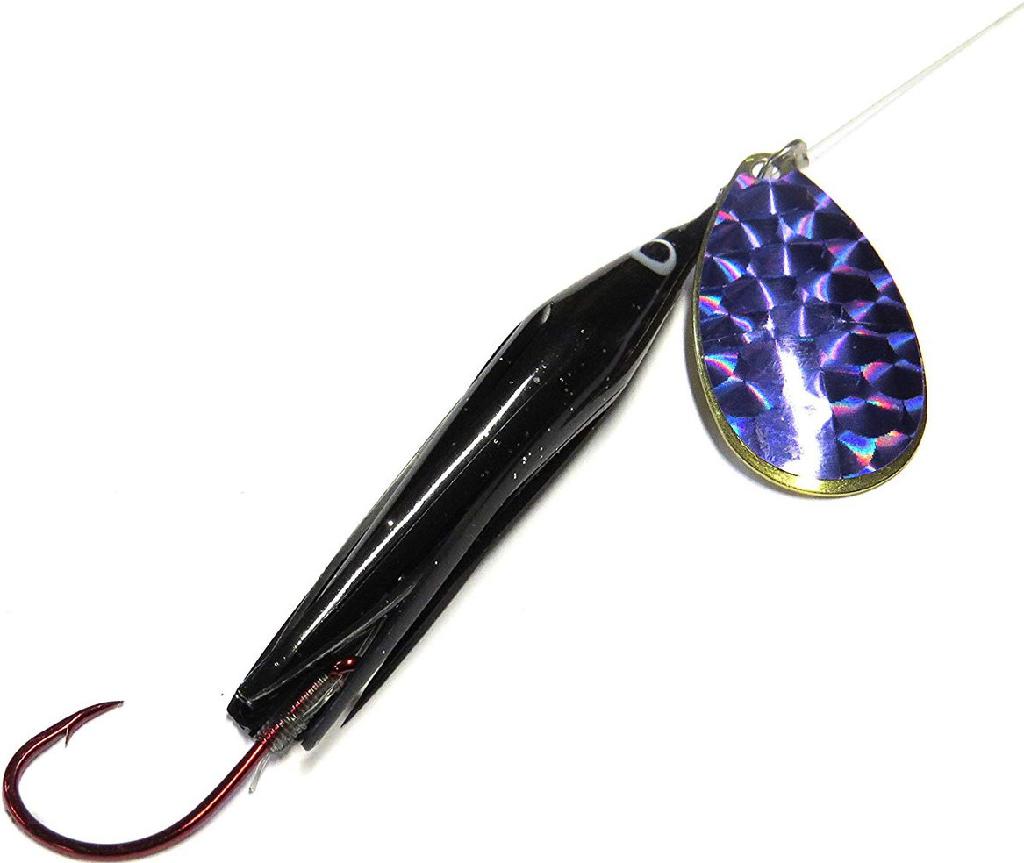 WICKED LURE SPINNER BLACK/PURPLE #5 BLADE-6ft LEADER W/1/0 RED GAMA HOOK